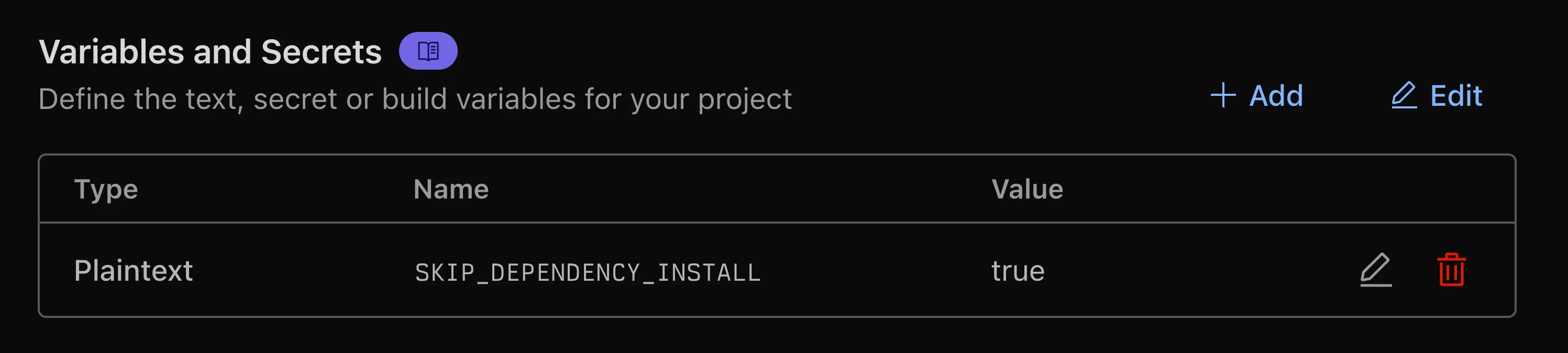 Environment variable configuration
