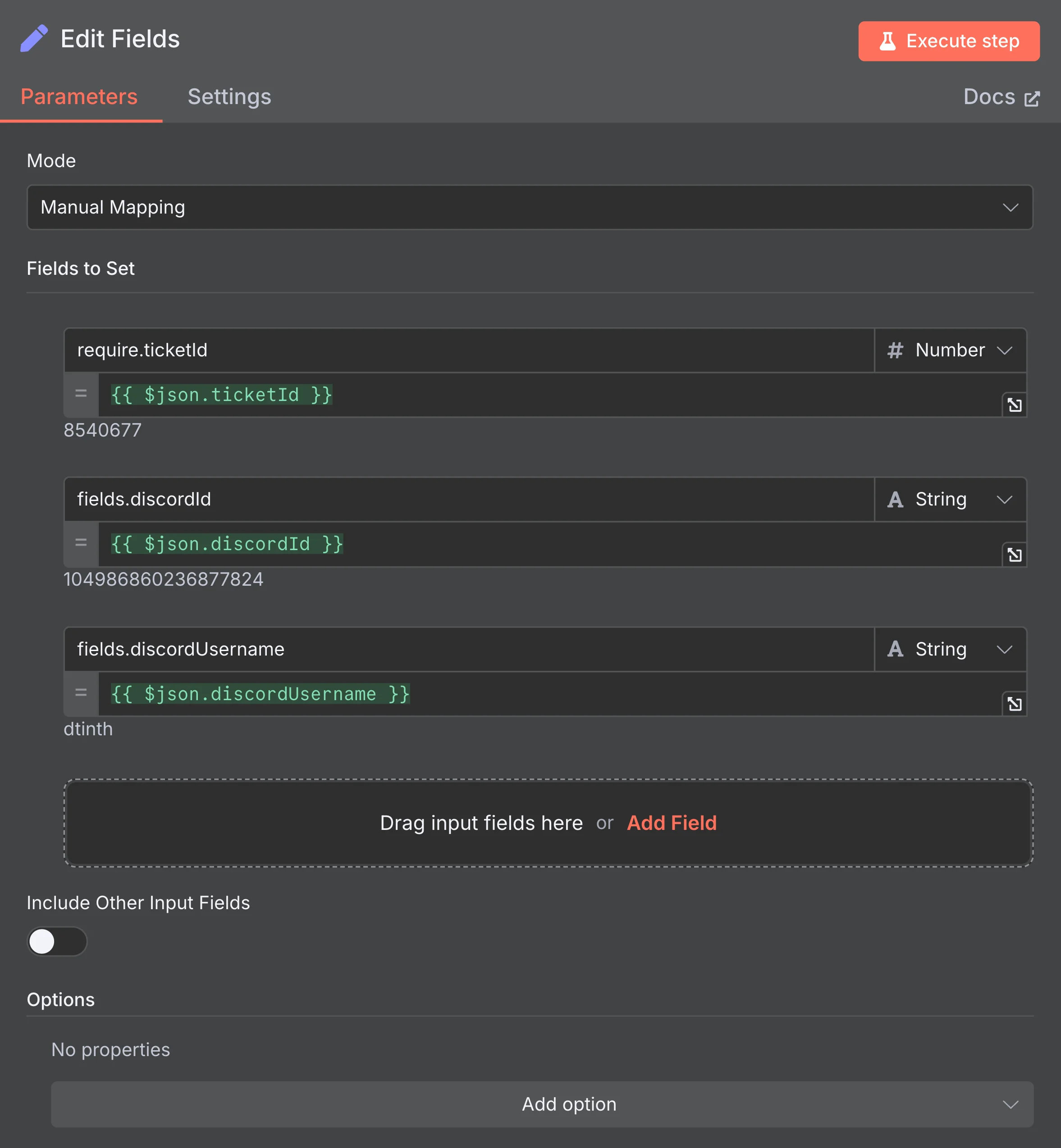 Edit Fields configuration